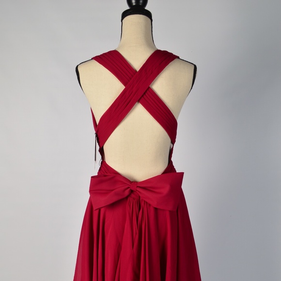 JJs House Highlow open back dress in burgundy - Picture 4 of 8